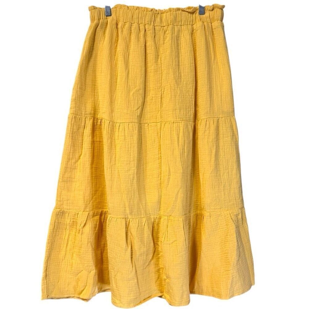 Boho Tiered Midi Skirt w/ Pockets & Elastic Waist |  Yellow | Very J | NWT L - Picture 12 of 12